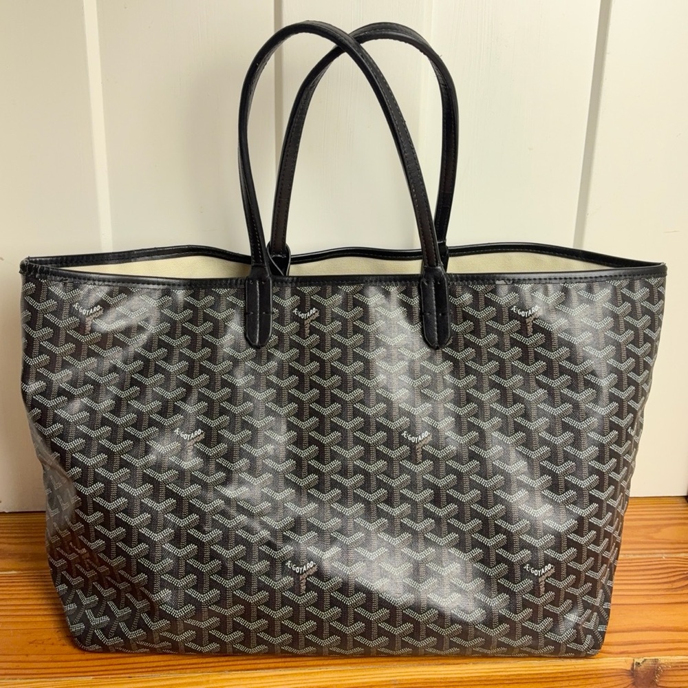 FAUX GOYARD SAINT LOUIS PM TOTE - BLACK GOYARDINE - Picture 5 of 16